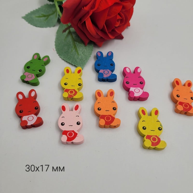 20 броя Дървени мъниста Зайче - 30 х 17 мм / отвор 1.5 мм 03132