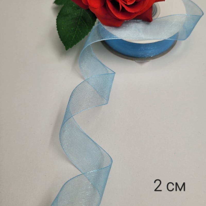 23 метра Светло синя лента органза - 2 см 03426