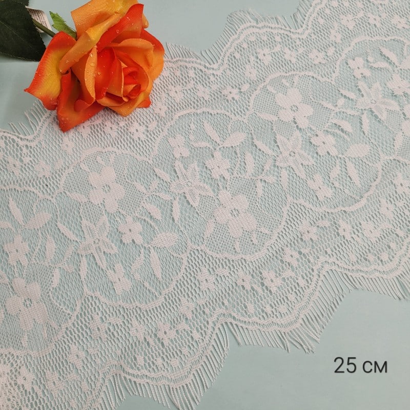 2 метра Бяла ластична дантела - 25 см 03446