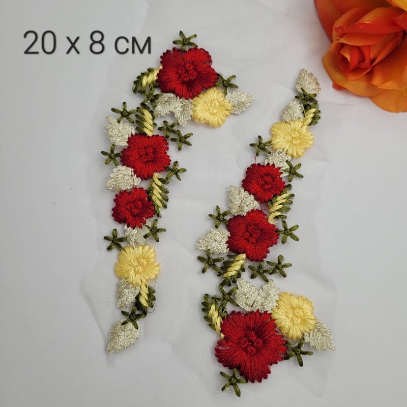 2 броя Бродирани цветя на тюл - 20 х 8 см ( 1 цвете ) 03751