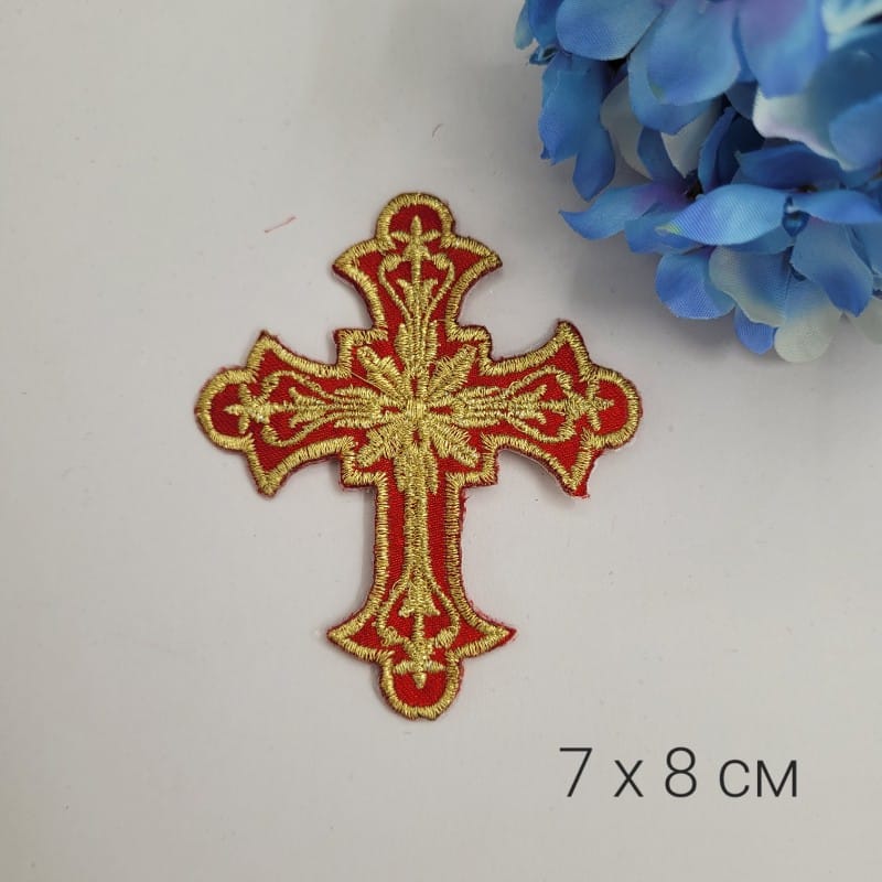 1 брой Православен кръст Червено със златно - 7 х 8 см 03873