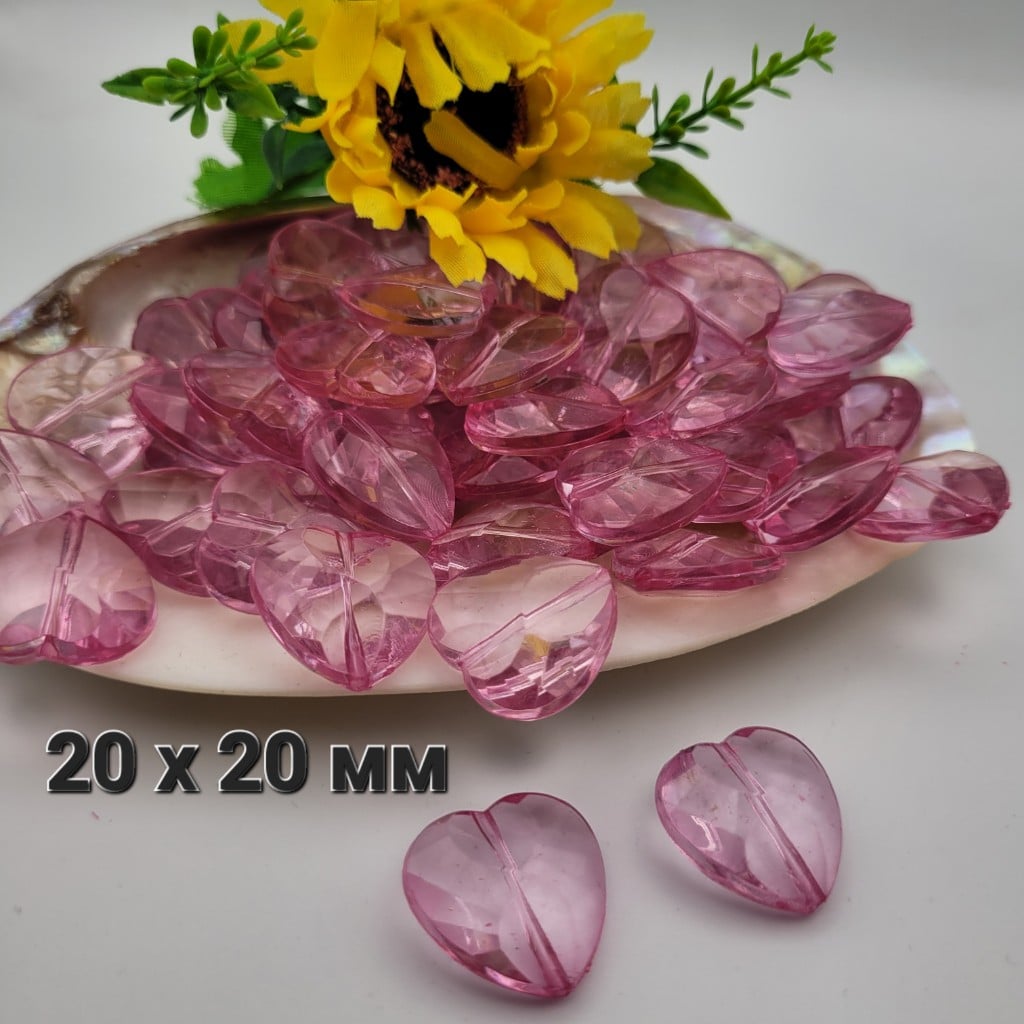26 броя Акрилни мъниста Сърце / 20 х 20 мм / - Розови 04661
