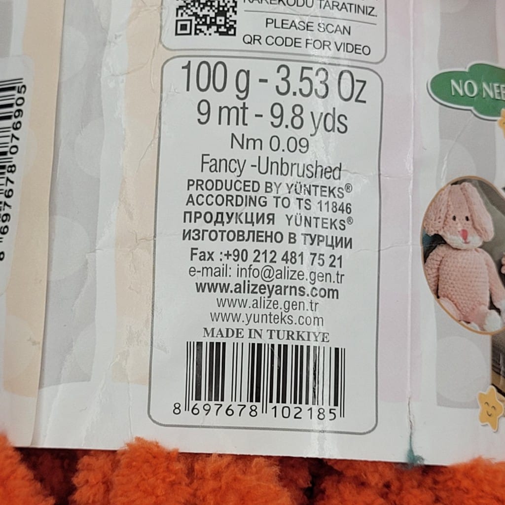 9 метра / 100 грама Прежда Пуфи - Оранжева 05186
