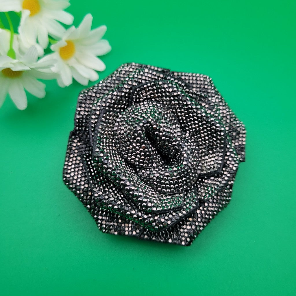 1 брой Брошка роза камъни / 7см / - Черна 05287