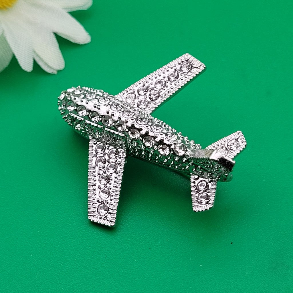 Брошка Самолет с кристални камъни / 4 х 3 см / 0911