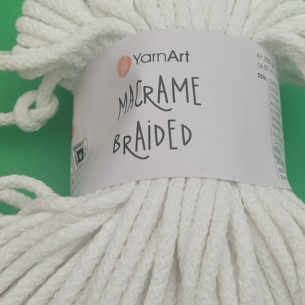 67 метра / 250 грама Макраме прежда YarnArt Macrame Braided /5мм/-бяла 05764