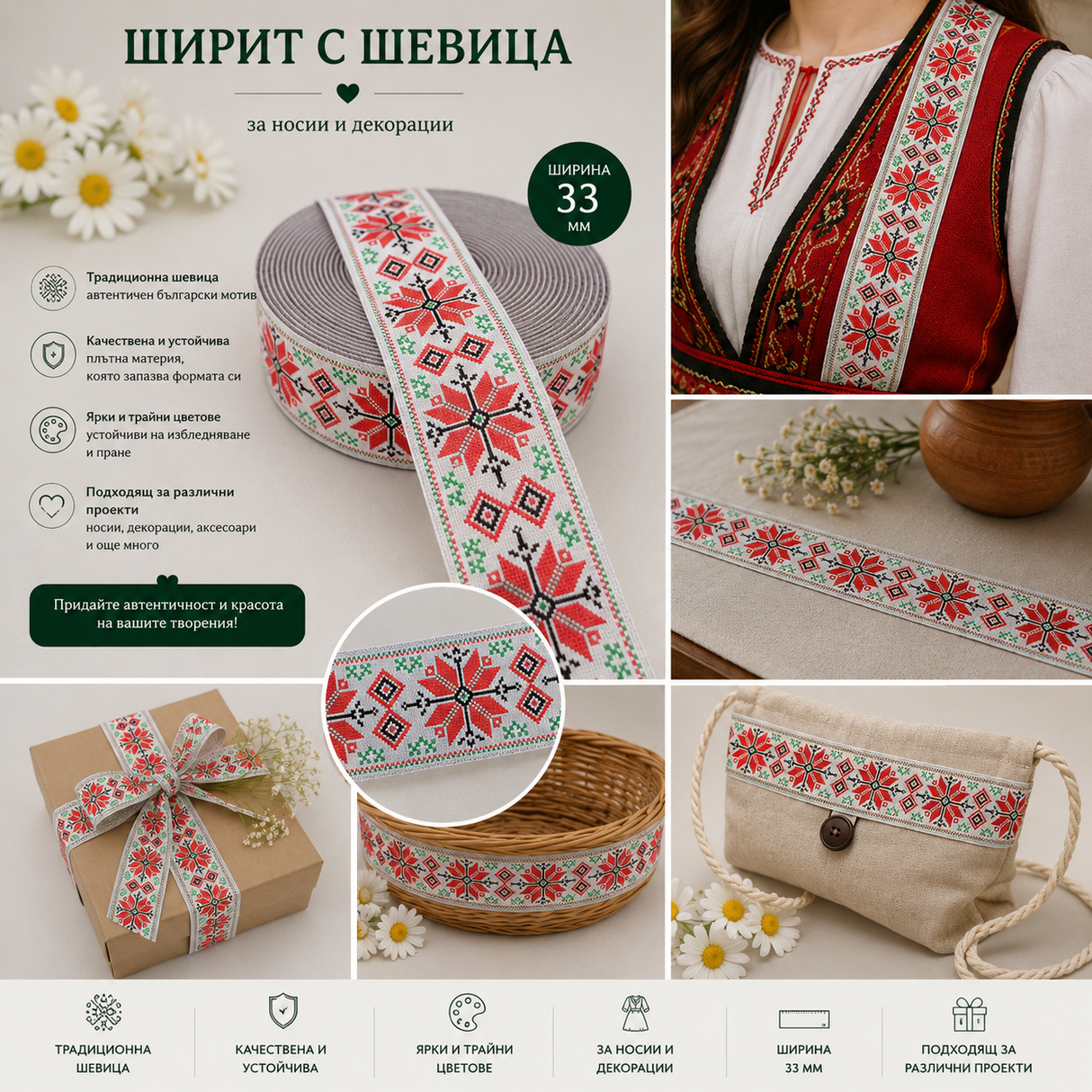 1 метър Ширит с шевица /33 мм/ 05365