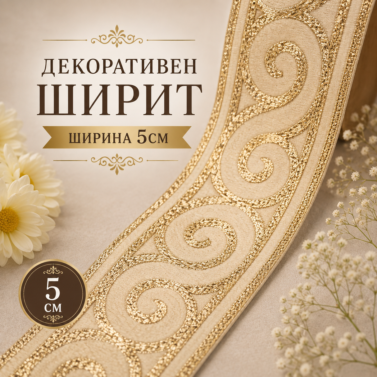 1 метър Декоратинев ширит /5см/ - златист 05574