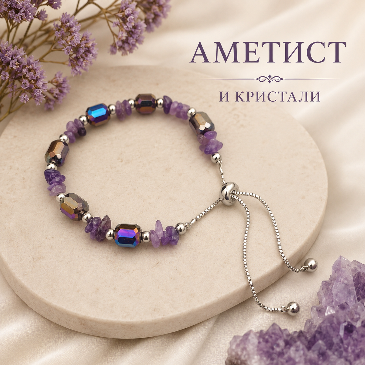 Гривна Аметист и кристали 05386