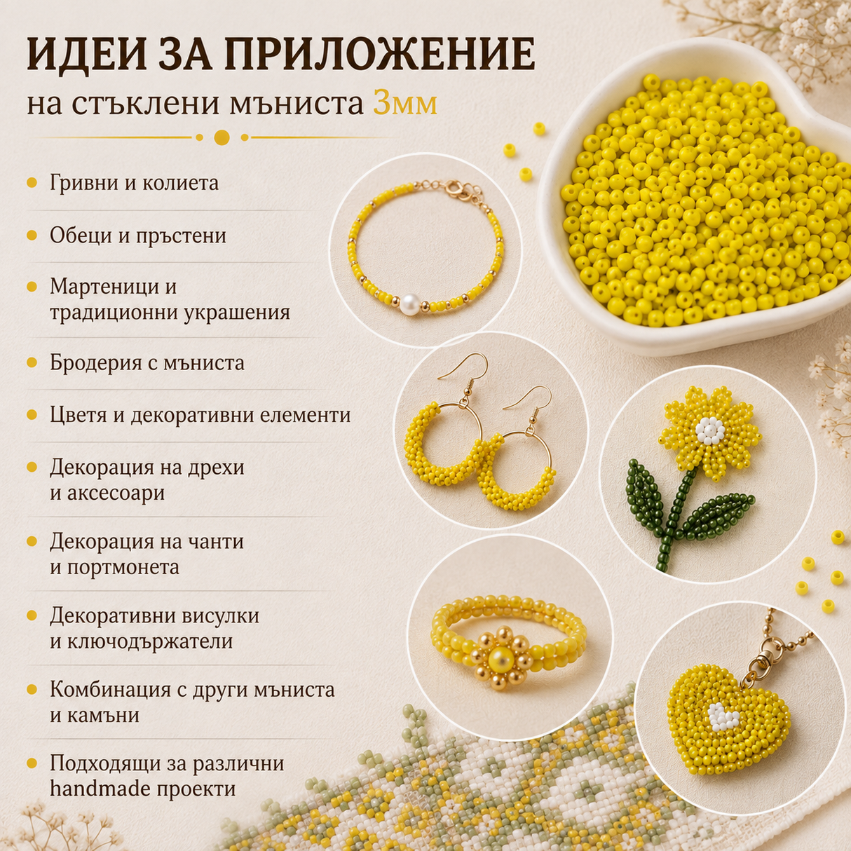 1300 броя Стъклени мъниста /3мм/-жълти матови 05587
