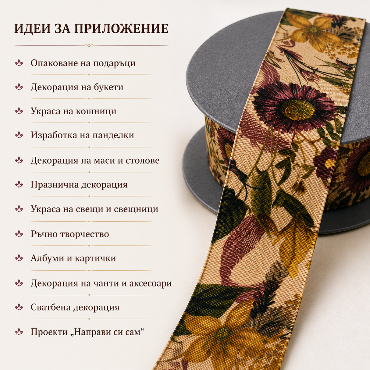 10 метра Декоративна флорална лента /3.5см/ 05551