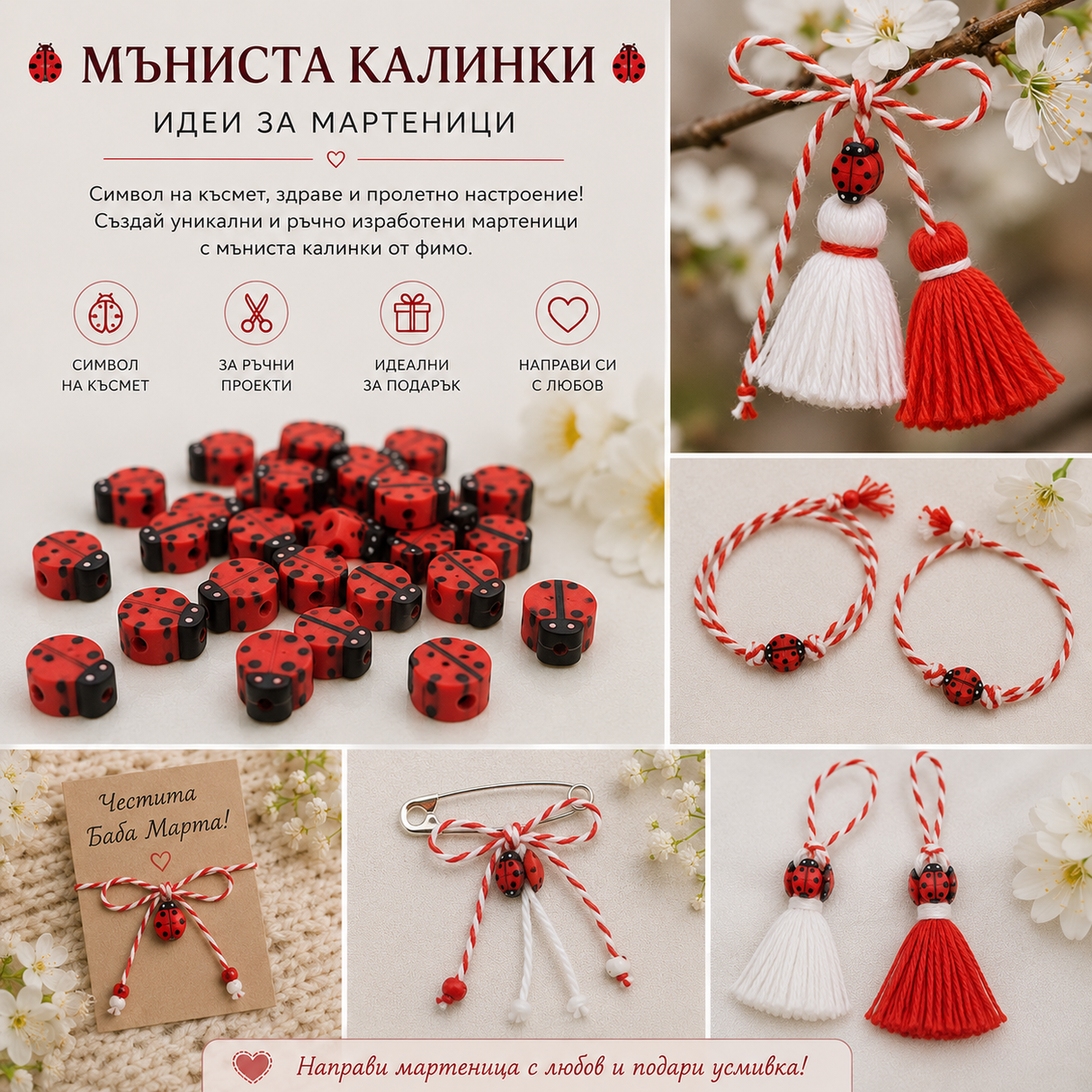 50 броя Мъниста фимо калинки /10мм/ 05331