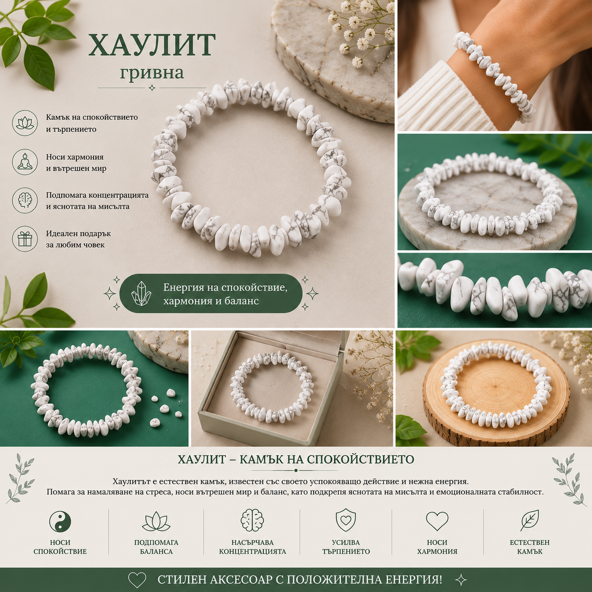 Гривна от естествен хаулит /16~22см/ 05346