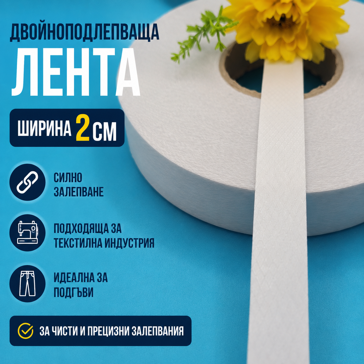 100 метра Двойно подлепваща лента / 2см / 02577