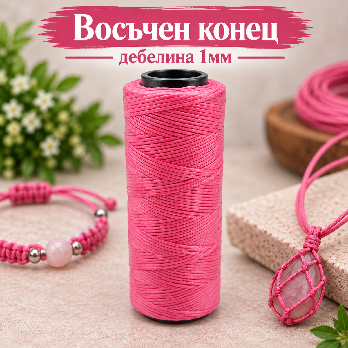 100 метра Восъчен конец /1мм/ - тъмно розово 05618