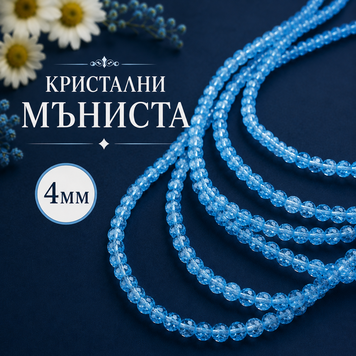 98 броя Кристални мъниста /4мм/- светло сини 05571