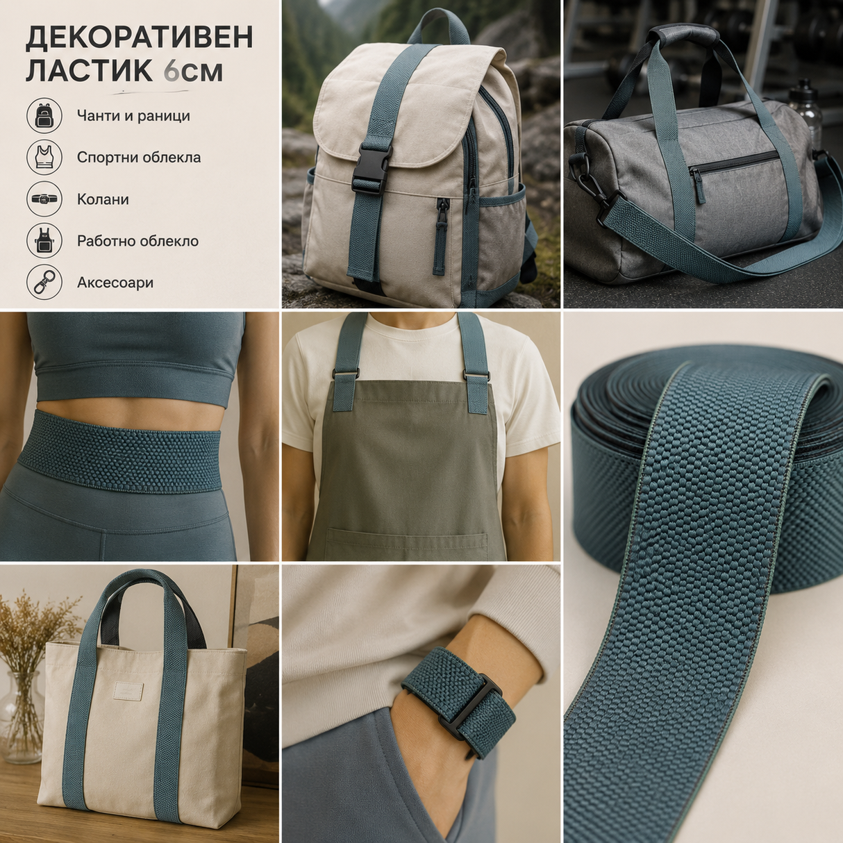 1 / 5 метра Декоративен ластик / 6см / Тъмно зелен 02598