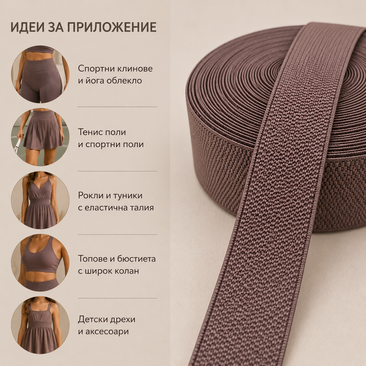 1 / 10 метра Декоративен ластик / 6см / - Кафяв 02599