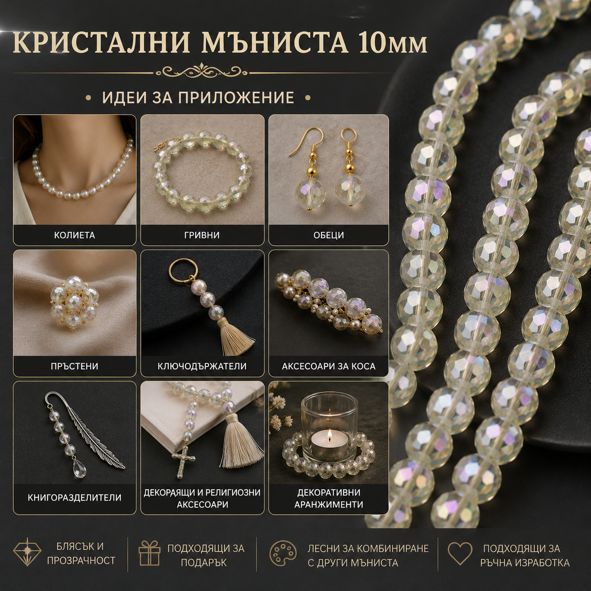 70 броя Кристални фасетирани мъниста / 10 мм / - Златисти 04862