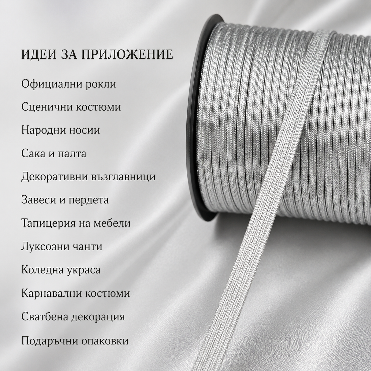10 метра / 100 метра Сребърен паспел с ламе / 10 мм / 02812