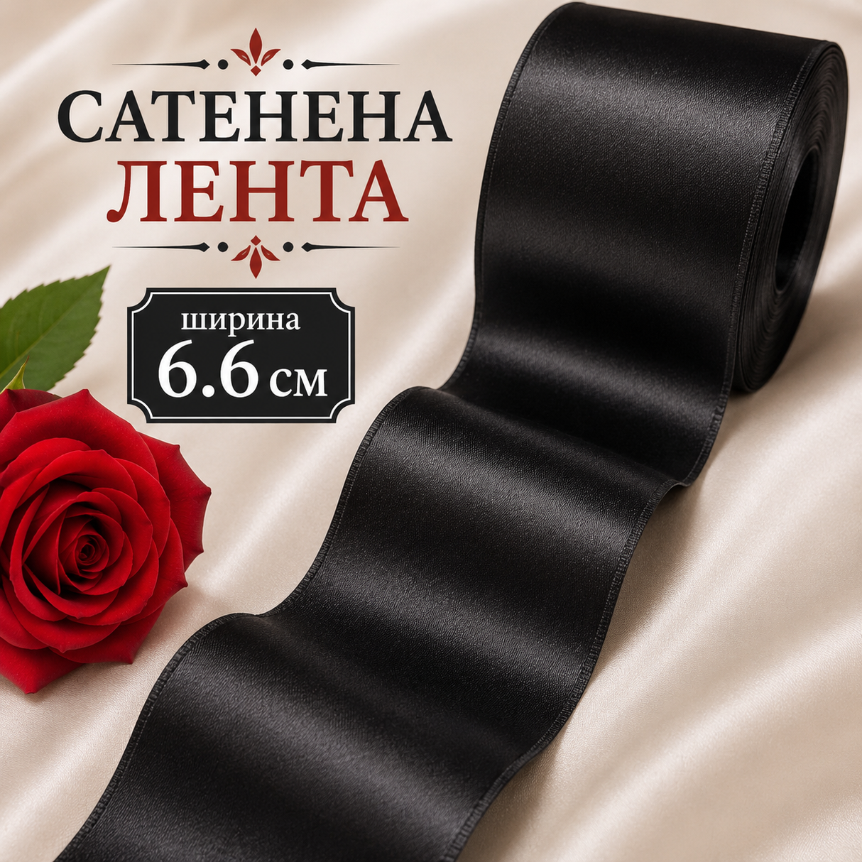 1 метър Двустранно сатенирана лента /6.6см/ - черна 05550