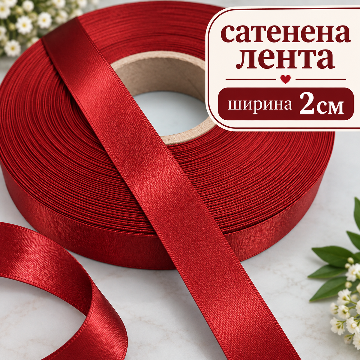 10 метра Двустранно сатенирана лента /2 см / - Бордо 01743
