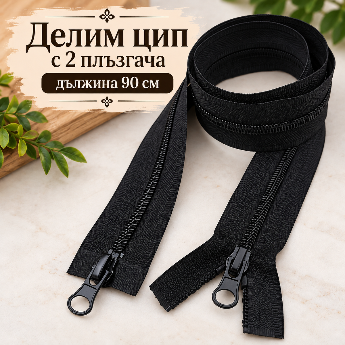 1 брой Делим цип с 2 плъзгача №5 /90см/-черен 05763