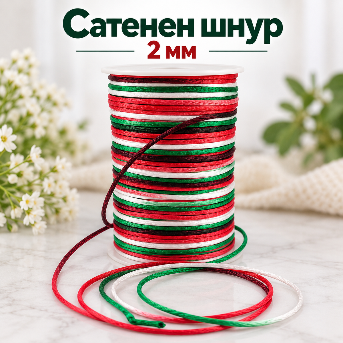 92 метра Сатенен шнур /2мм/-многоцветен 05639
