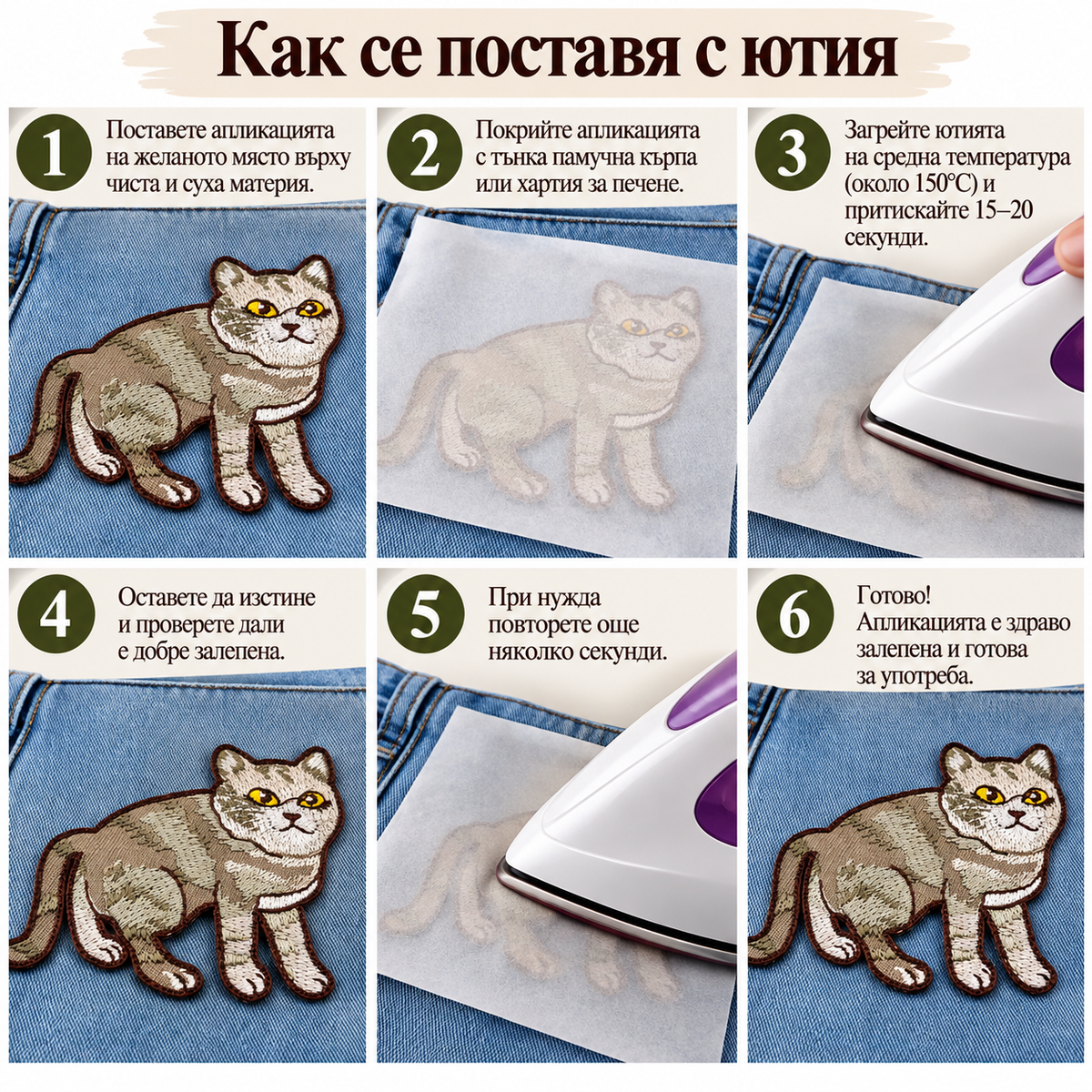 Бродирана термозалепваща апликация котка 05742