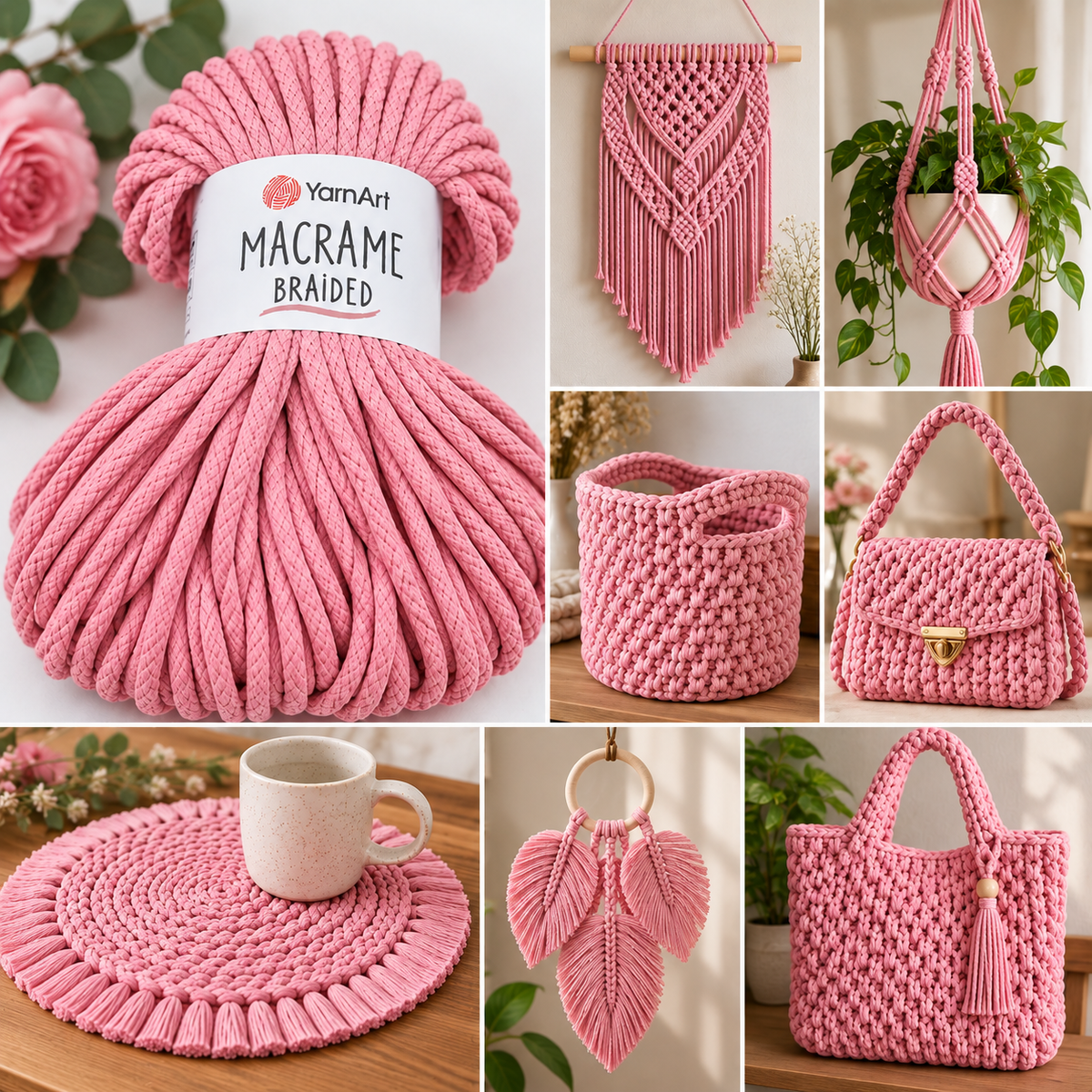 67 метра / 250 грама Макраме прежда YarnArt Macrame Braided /5мм/-розова 05766