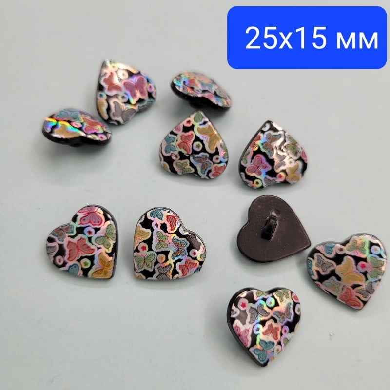 10 броя Пластмасови копчета / 25 х 15 мм / - Сърце      01697