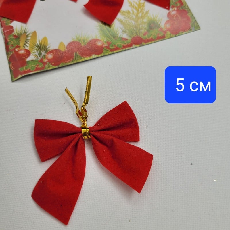 12 броя Коледни кадифени панделки / 6 x 5 см / - Червени   02079