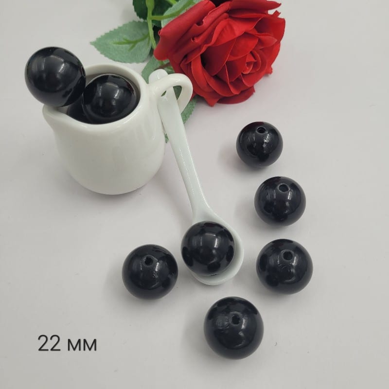 9 броя / отвор 3.2 мм  Черни пластмасови перли - 22 мм / 2.2 см      03107