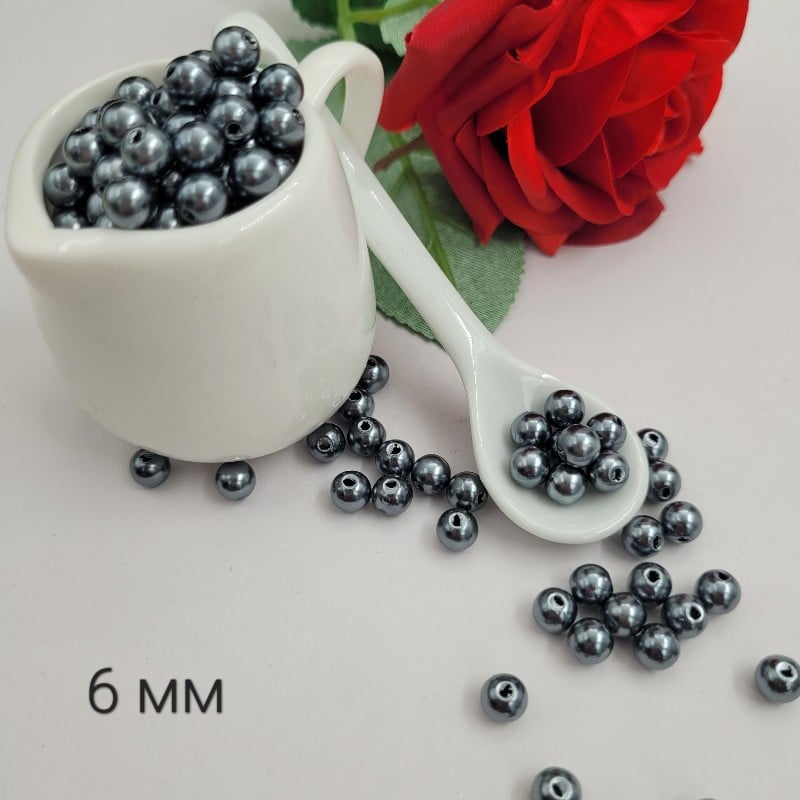 380 броя Сиви пластмасови перли - 6мм / отвор 1.5мм      03126