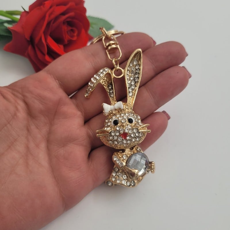 1 брой Ключодържател Заек с бели кристални камъни     03999