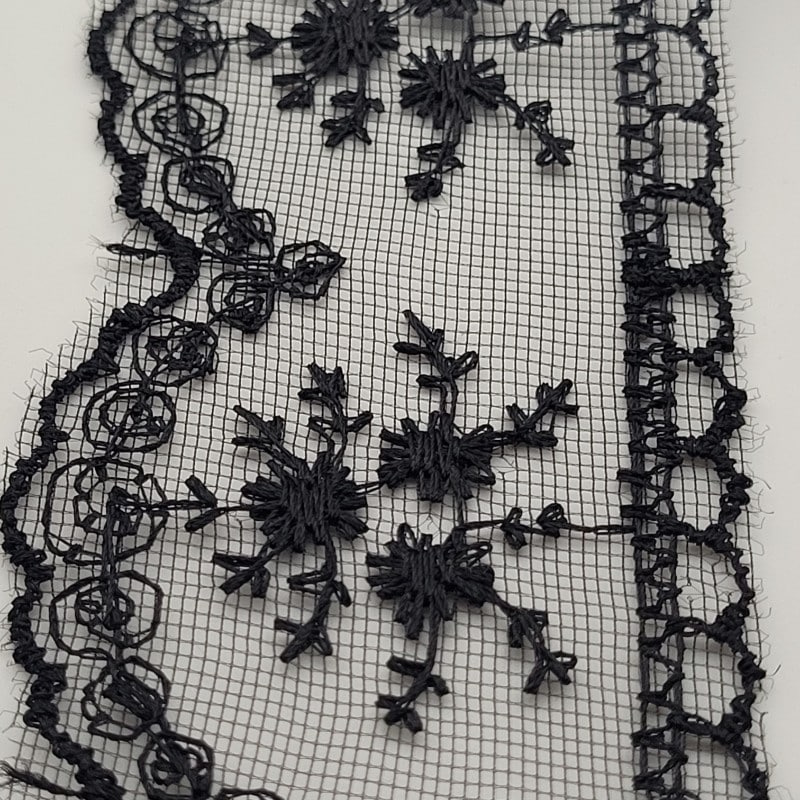 9 метра Бродирана дантела върху тюл / 5 см / Черна     04248