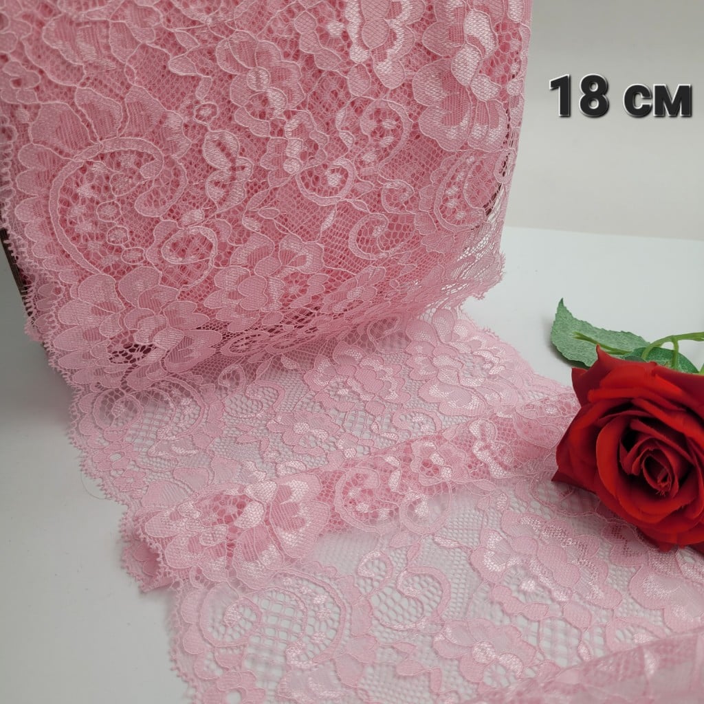 1 метър / 5 метра Ластична дантела / 18 см / - Розова      04469