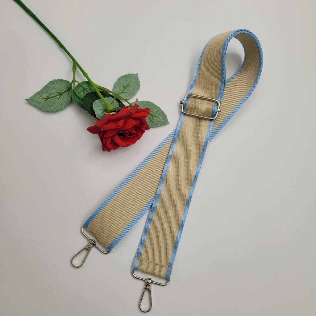 1 брой Дръжка за чанта / 110 х 4 см / - Бежово със светло синьо    04571