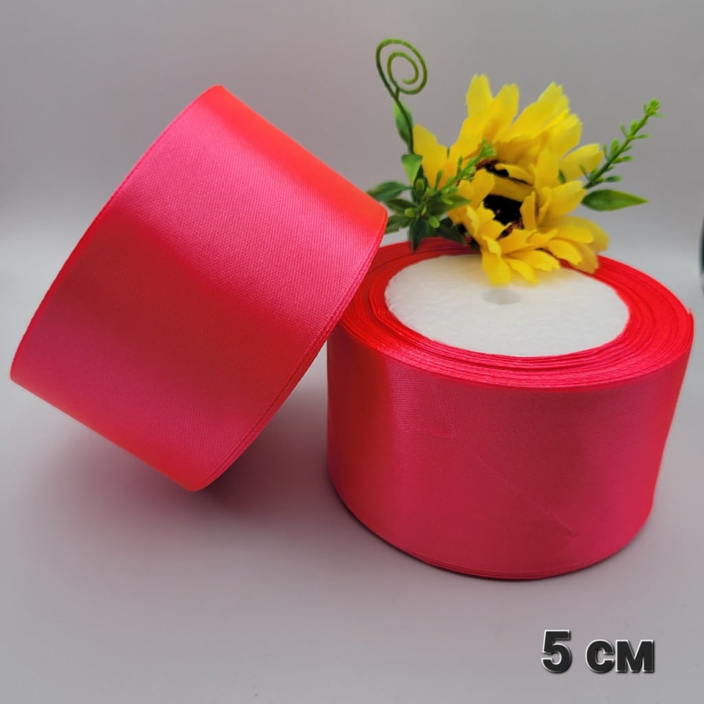 23 метра Сатенена лента / 5 см / - Сигнално розова    04676