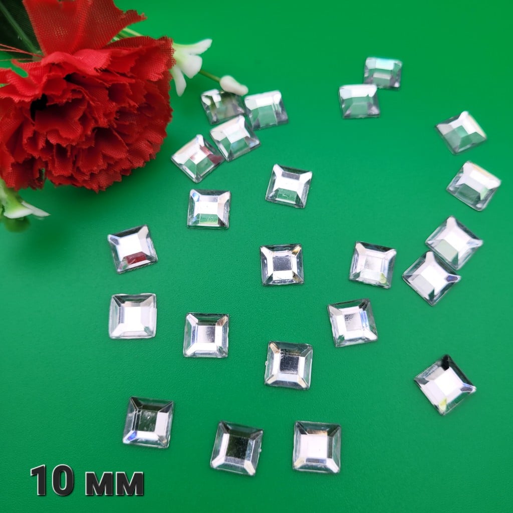 100 броя Камъни за залепване / 10 х 10 мм / - Бели     04759