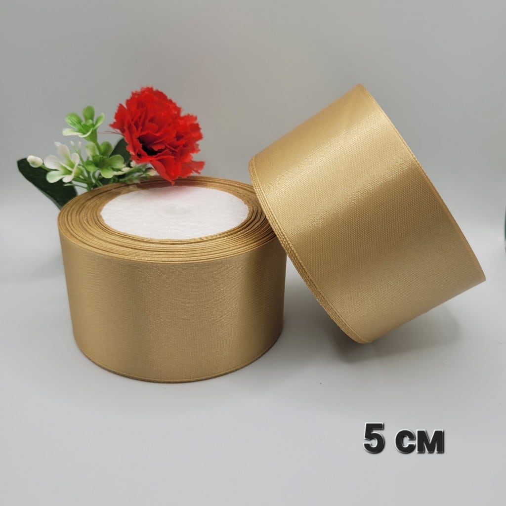 23 метра Сатенена лента / 5 см / - Бежово златиста  04922