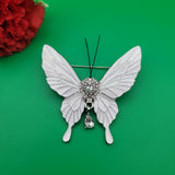 Брошка пеперуда с кристални камъни / 6х6см / - Бяла  05292