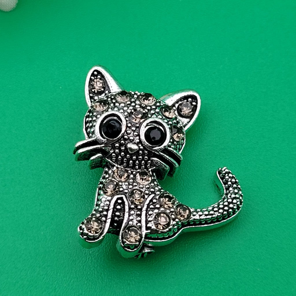 Брошка коте с кристални камъни /3х2см/ - антик  05698