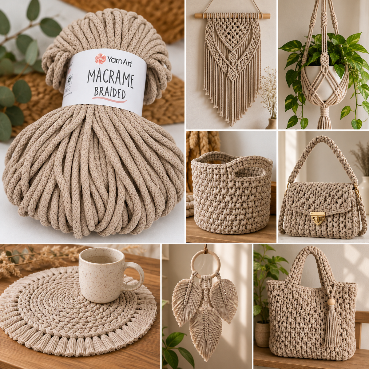 67 метра / 250 грама Макраме прежда YarnArt Macrame Braided /5мм/-бежова   05765