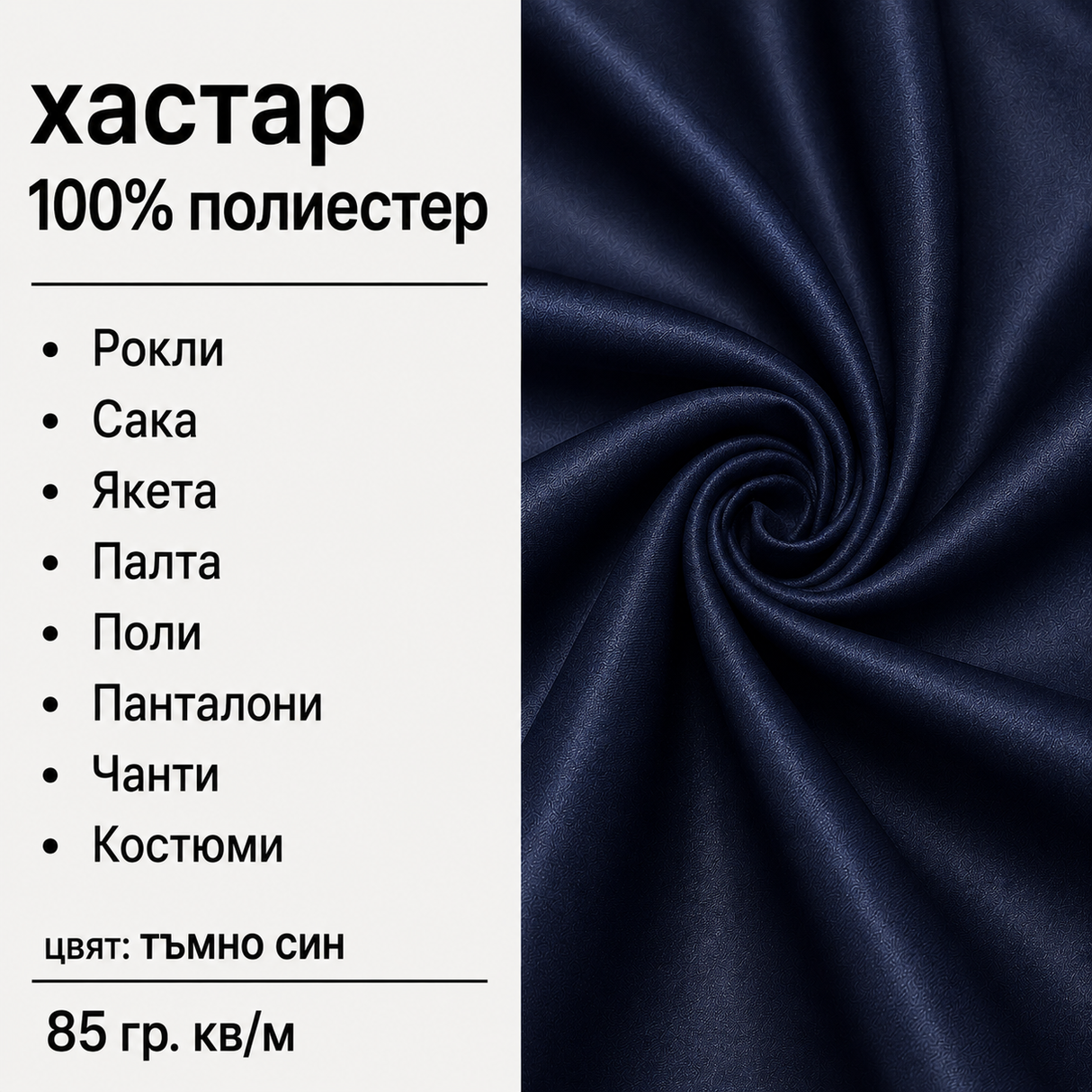 1 / 5 метра Хастар / 150 см / - тъмно син 05514