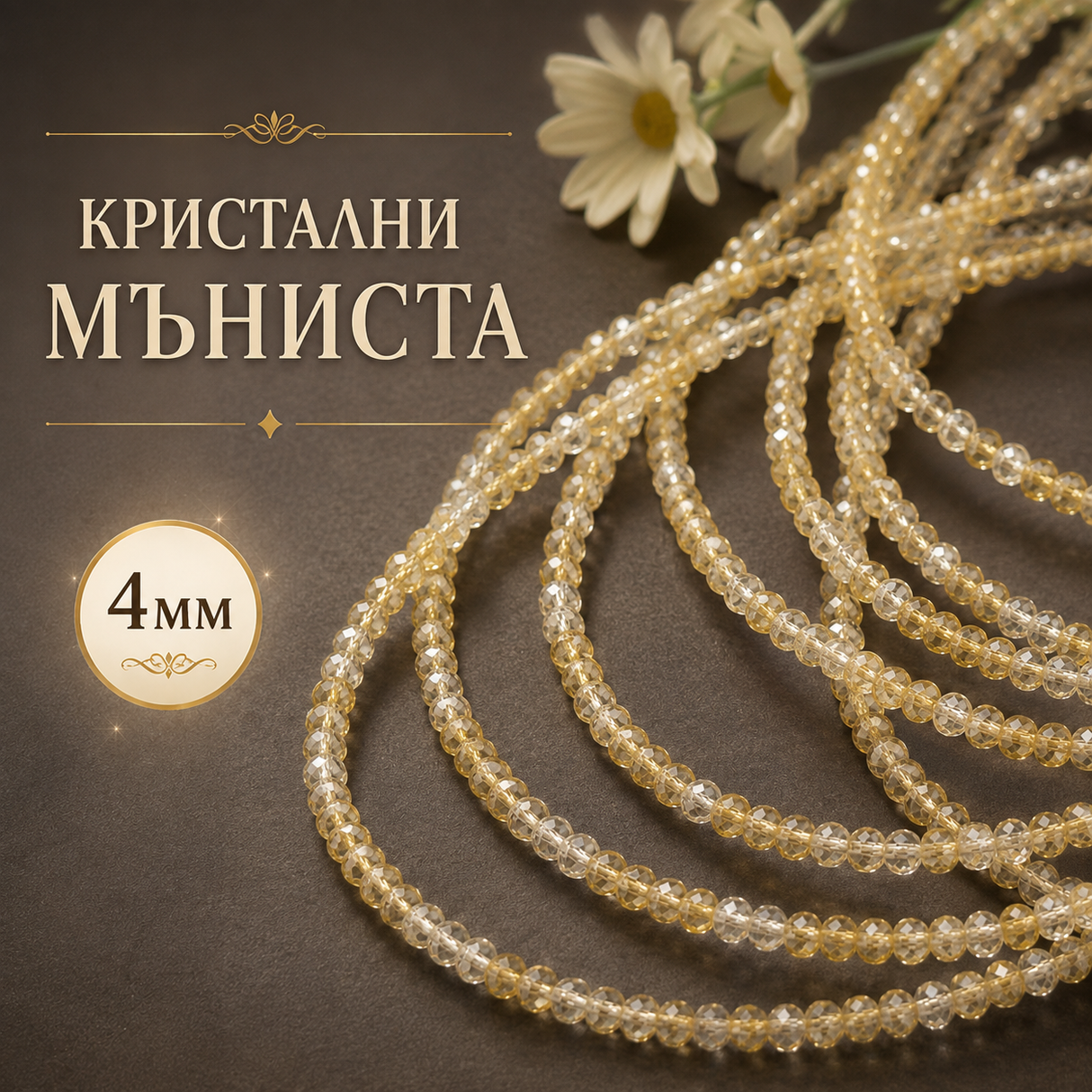 98 броя Кристални мъниста /4мм/- жълти  05569