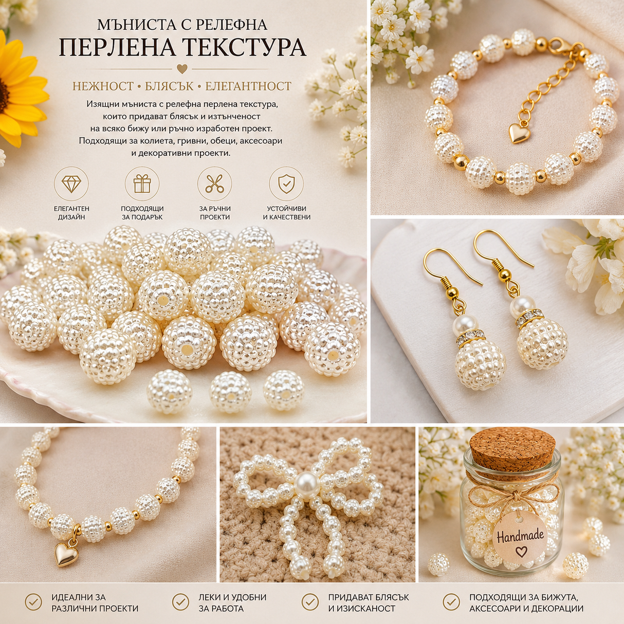 42 броя Релефни перли - 12 х 14 мм / отвор 2,5 мм     03303