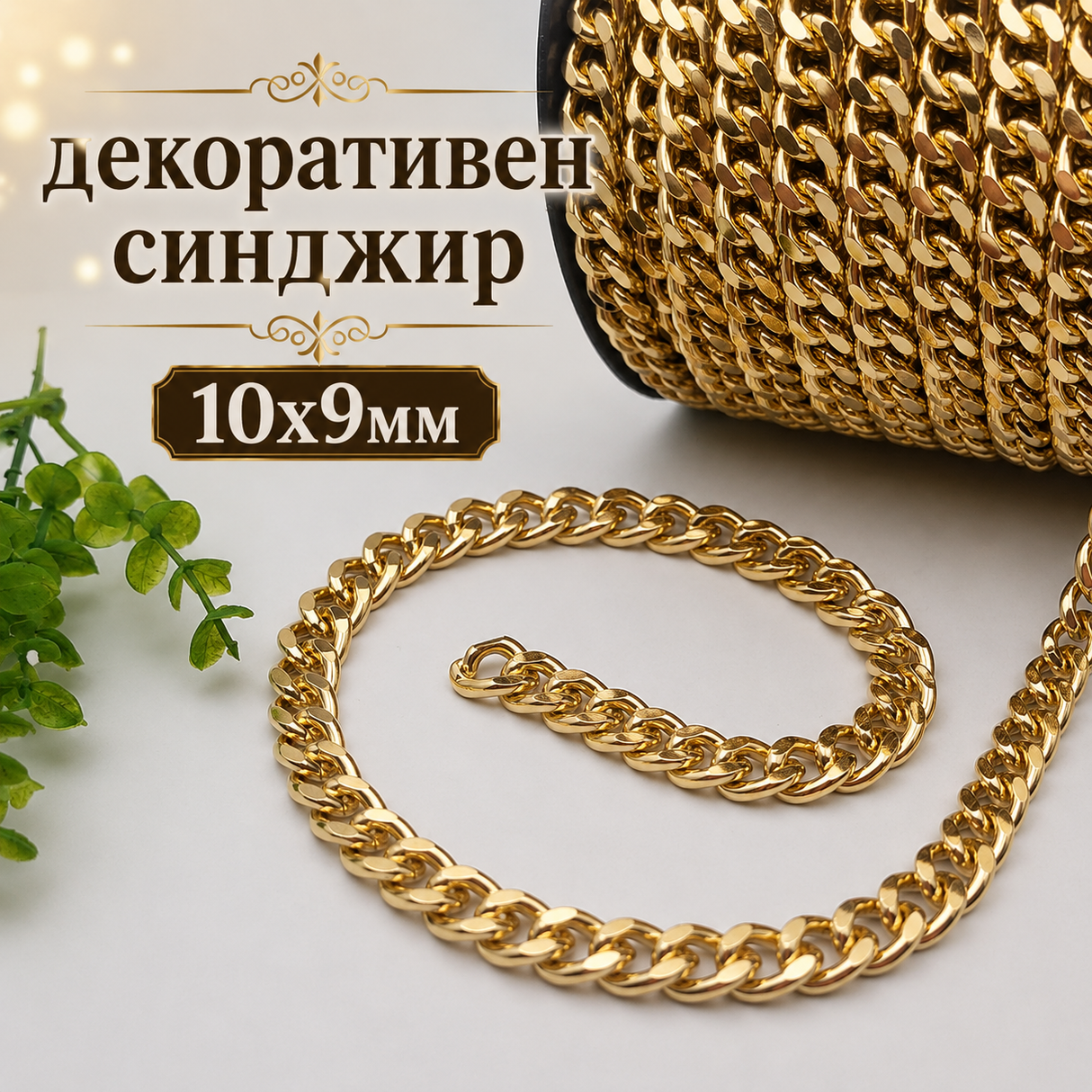 1 / 5 метра Декоративен синджир /10х9мм/-златист  05582