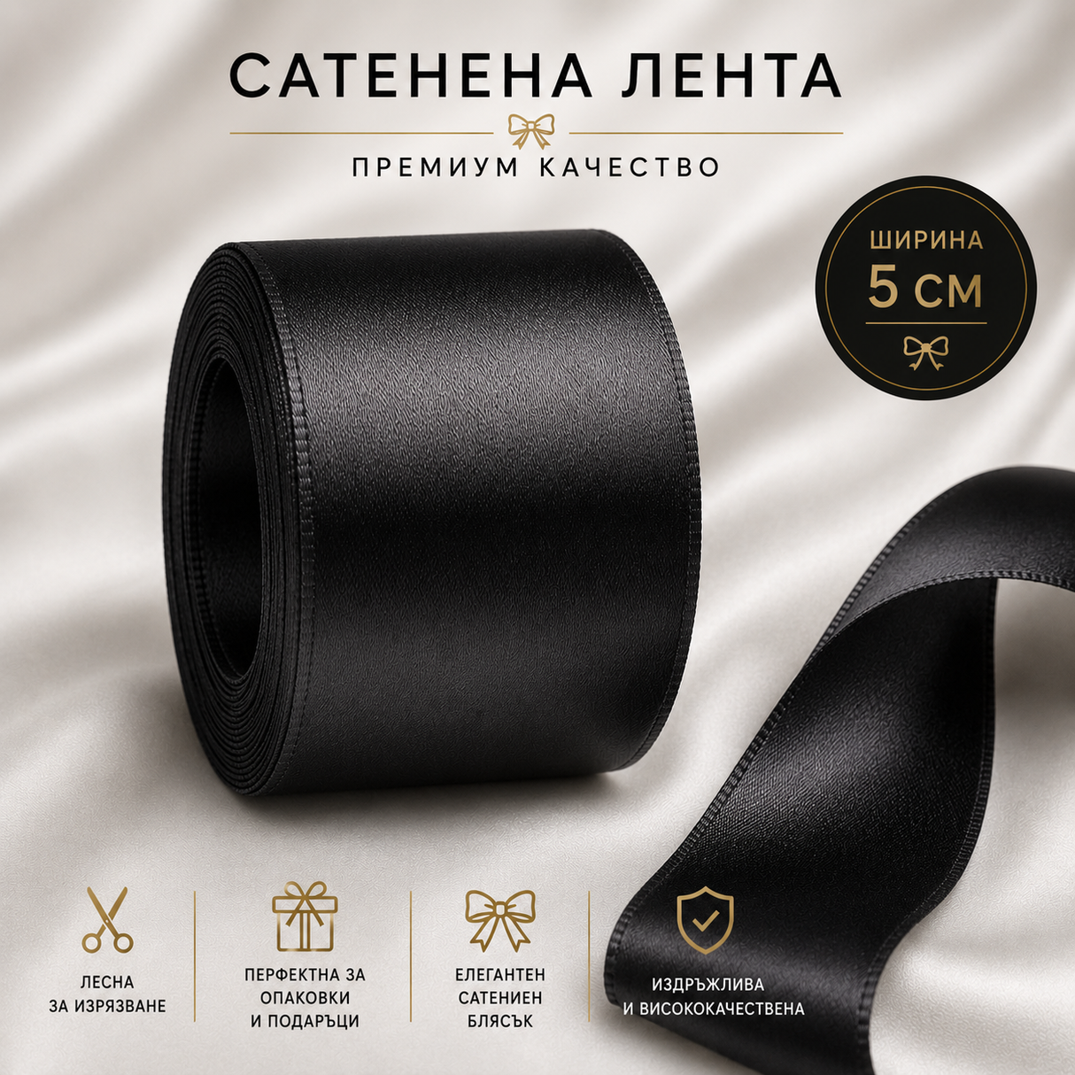 23 метра Сатенена лента / 5см / - Черна  05283