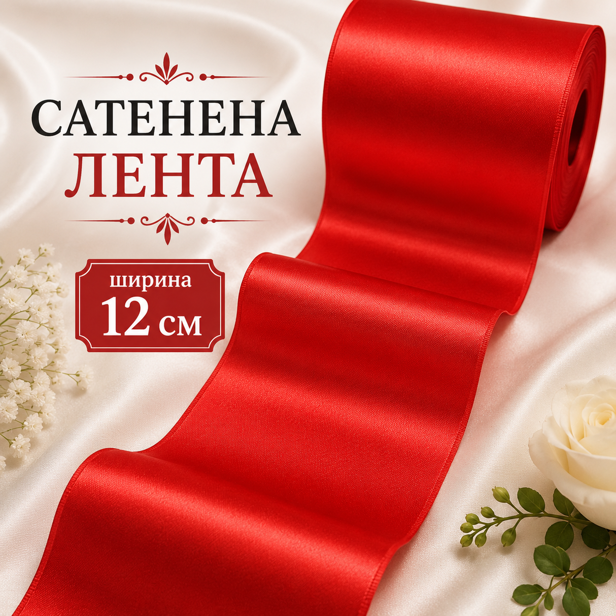 1 метър Двустранно сатенирана лента /12см/ - червена  05547